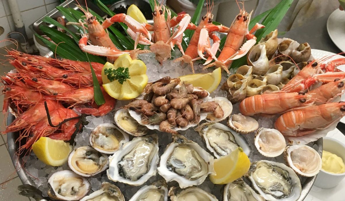 plateau fruits de mer avec du vin