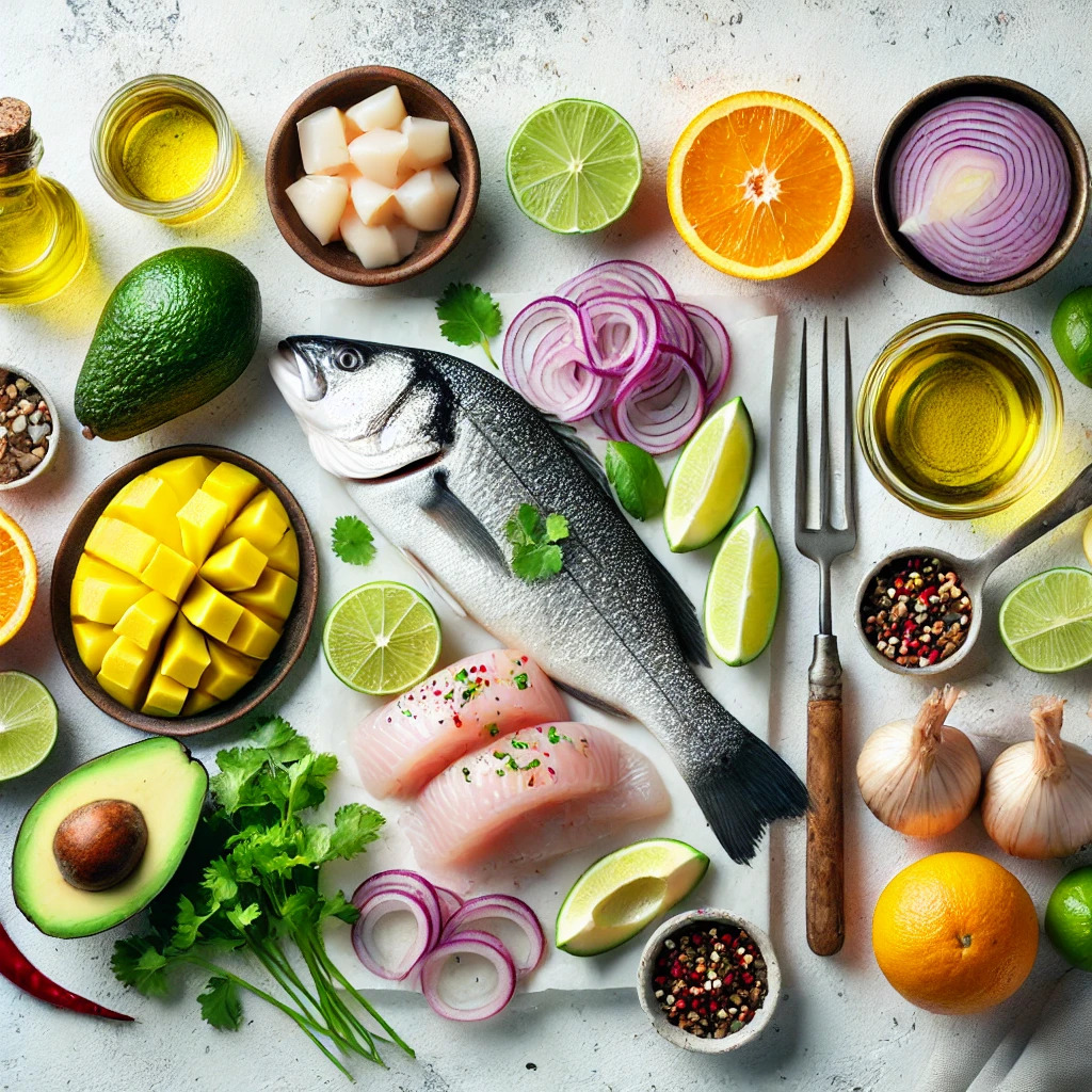 ingredients ceviche de bar aux agrumes