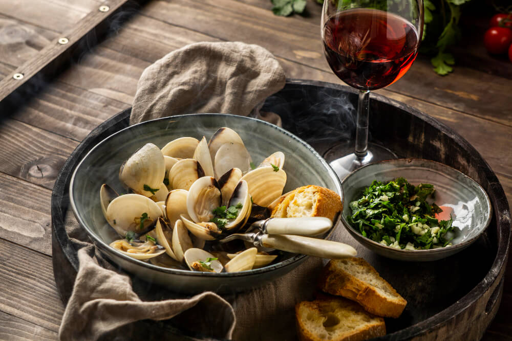 vin rouge fruits de mer